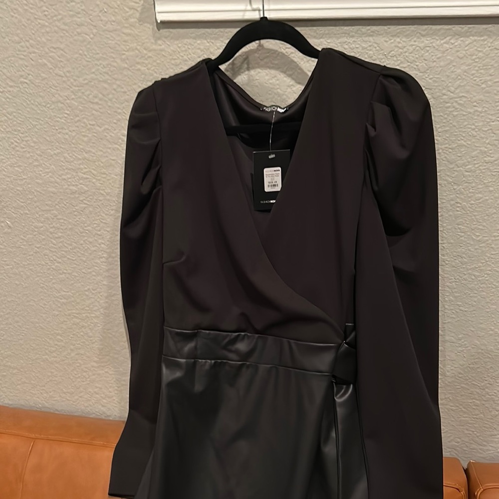 Plus faux leather bodycon dress with plunge top (one price) size 2x